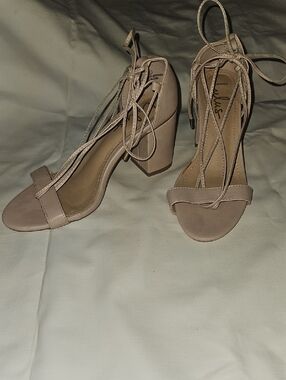 Lulu's Taupe Lace-Up Block Heel Sandals